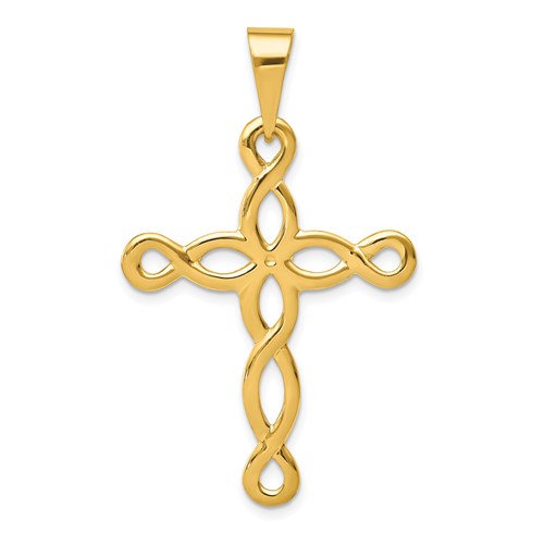 14k Yellow Gold Polished Floral Cross Pendant 1 3/8in