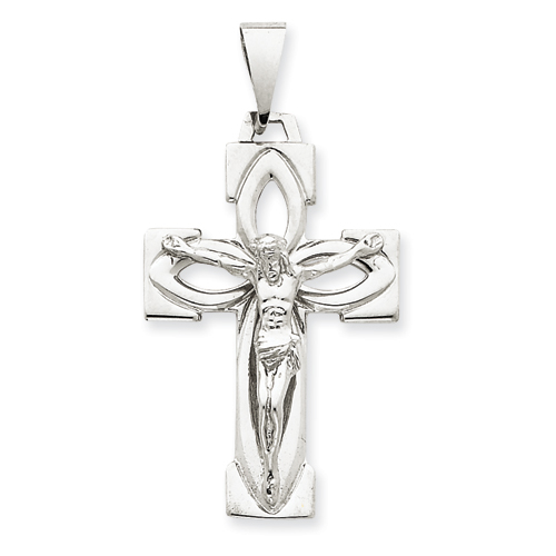 14k White Gold Crucifix Pendant with Cut-out Accents  1 3/8in