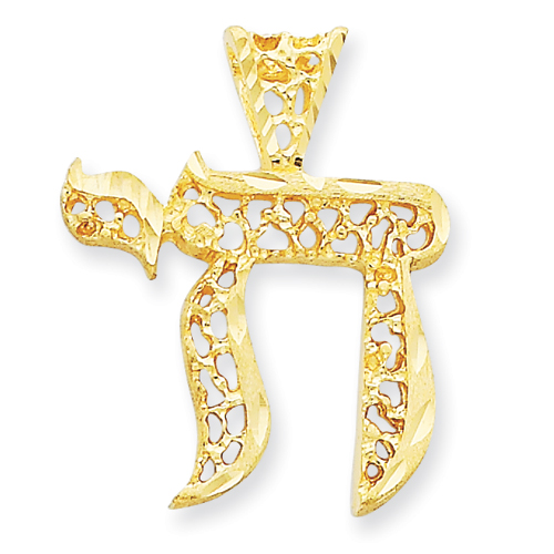 14k Yellow Gold 1 1/8in Filigree Chai Pendant