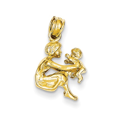 14k Yellow Gold Seated Mother Holding Child Pendant