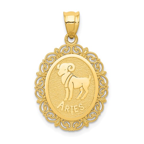 14kt Yellow Gold 3/4in Aries Oval Pendant