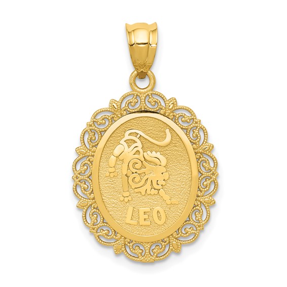 14kt Yellow Gold 3/4in Leo Oval Pendant