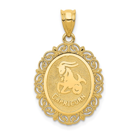 14kt Yellow Gold 3/4in Capricorn Oval Pendant