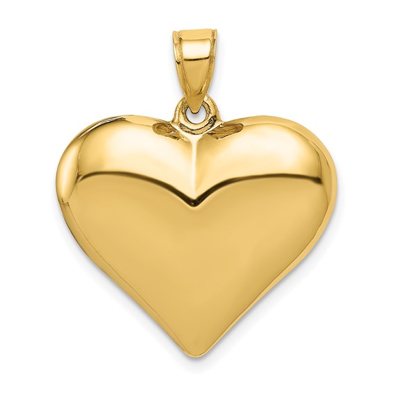 14kt Yellow Gold 3/4in Hollow Puff Heart Pendant