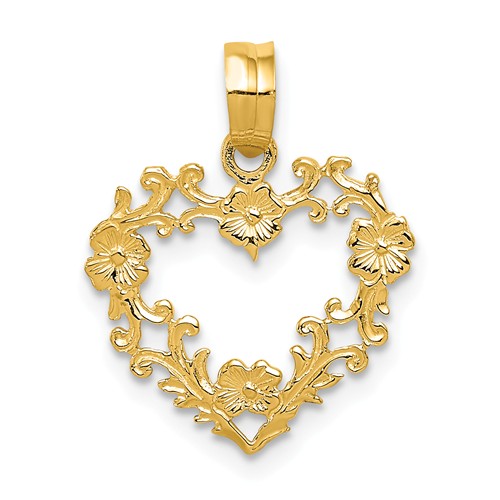 14k Yellow Gold Filigree Heart Pendant 5/8in C2922 Joy Jewelers