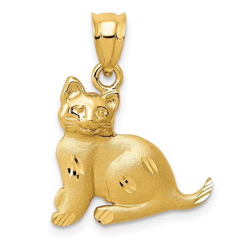 14kt Yellow Gold 7/8in Diamond-cut Cat Pendant
