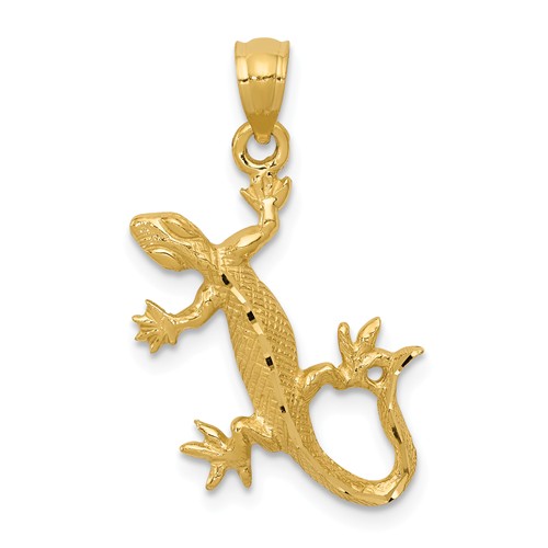 14k Yellow Gold Lizard Pendant with Diamond-cut Finish 3/4in