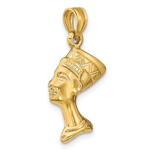 14k Yellow Gold Nefertiti Pendant 3-D Hollow 3/4in