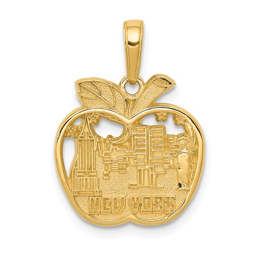 14k Yellow Gold New York City Skyline Apple Pendant 5/8in