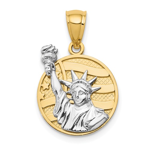 14k Two-tone Gold Lady Liberty with American Flag Pendant
