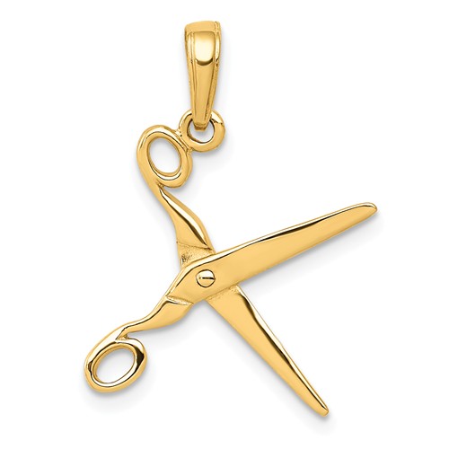 14k Yellow Gold 3-D Moveable Scissors Pendant 3/4in