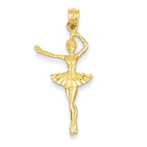 14k Yellow Gold 1in Diamond-cut Ballerina Pendant