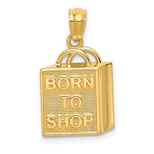 14k Yellow Gold Born to Shop Shopping Bag Pendant