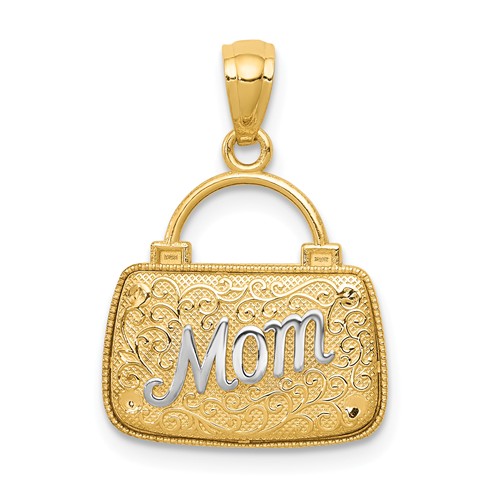 14k Yellow Gold With Rhodium Mom Handbag Pendant 5/8in