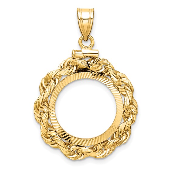 14k Yellow Gold Deluxe Rope and Diamond-cut Coin Bezel for 1/10 Oz Maple Leaf Coin 