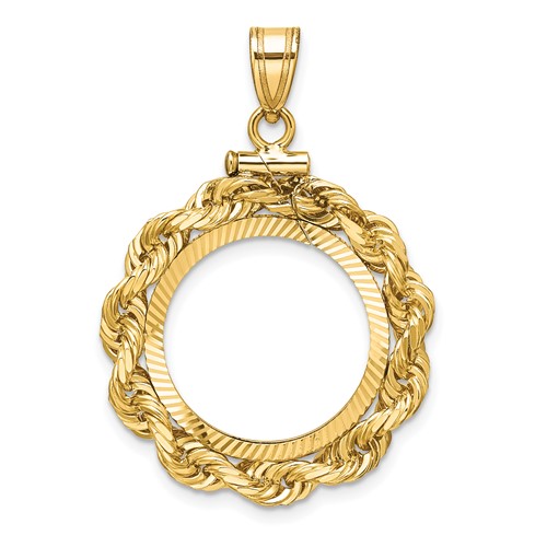 14k Yellow Gold Deluxe Rope and Diamond-cut Coin Bezel for Quarter Eagle US Coin