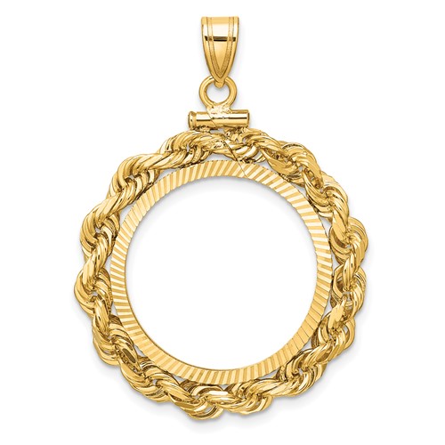 14k Yellow Gold Deluxe Rope and Diamond-cut Coin Bezel for Five Dollar US Coin