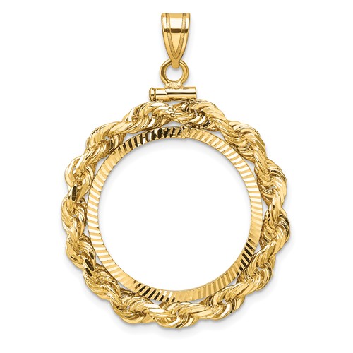 14k Yellow Gold Deluxe Rope and Diamond-cut Coin Bezel for 1/4 Oz American Eagle Coin