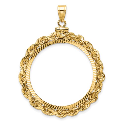 14k Yellow Gold Deluxe Rope and Diamond-cut Coin Bezel for 1 Oz Maple Leaf Coin