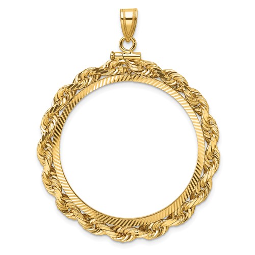 14k Yellow Gold Deluxe Rope and Diamond-cut Coin Bezel for 1 oz Panda Coin