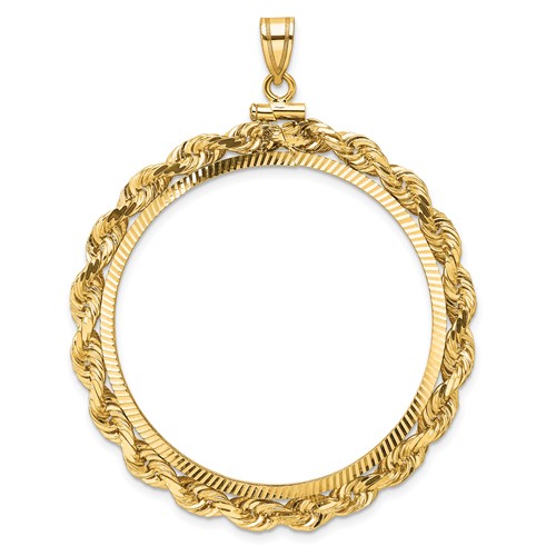 14k Yellow Gold Deluxe Rope and Diamond-cut Coin Bezel for Mexican 50 Pesos Coin