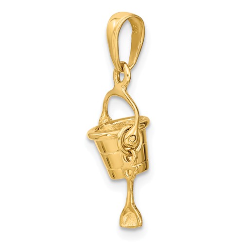 14k Yellow Gold 3-D Beach Bucket With Shovel Pendant 3/4in