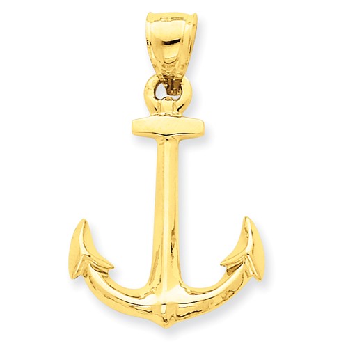 14k Yellow Gold 1in 3-D Anchor Pendant