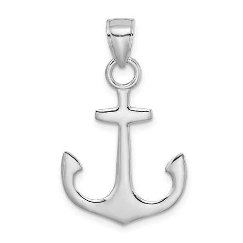 14k White Gold Anchor Pendant with Smooth Polished Finish 3/4in