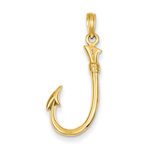 14k Yellow Gold 1in 3-D Fish Hook Pendant