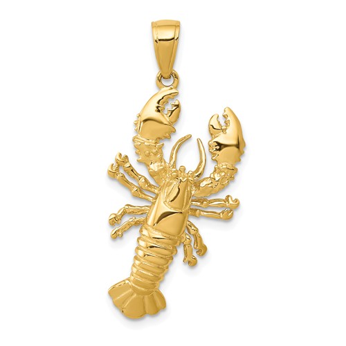 14k Yellow Gold 3-D Lobster Pendant 1in