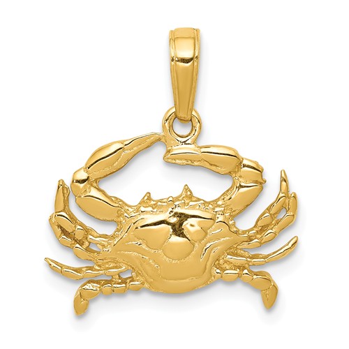 14k Yellow Gold Blue Crab Pendant 5/8in