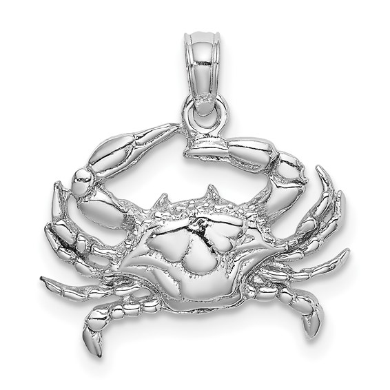 14k White Gold Blue Crab Pendant 5/8in