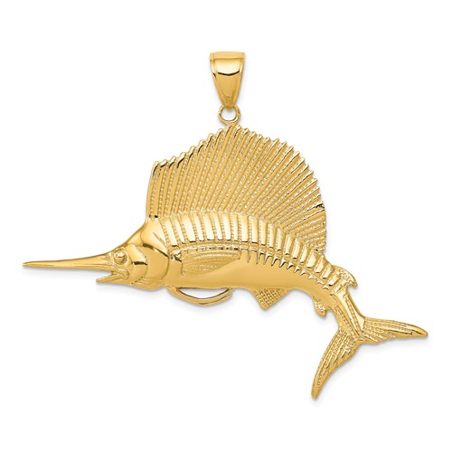 14k Yellow Gold Jumbo Sailfish Pendant