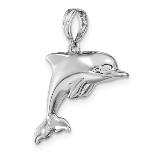 14k White Gold 3-D Dolphin Pendant
