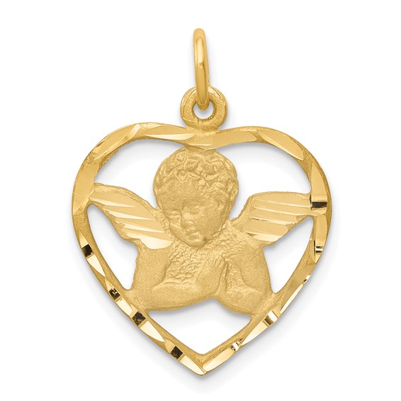 14k Yellow Gold 5/8in Angel in Heart Charm