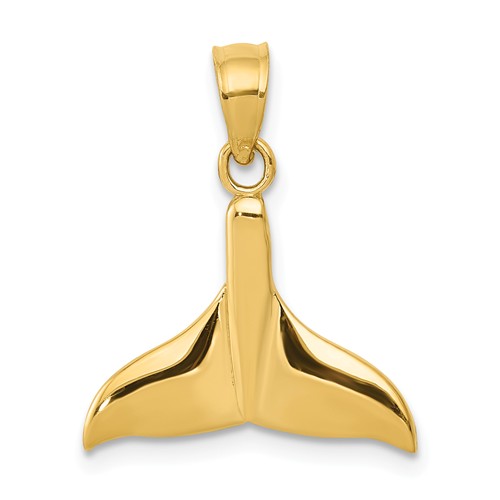 14k Yellow Gold Whale Tail Pendant 1/2in