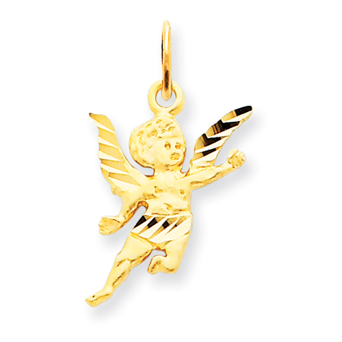 14kt Yellow Gold 5/8in Diamond-Cut Angel Charm