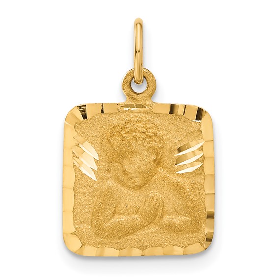 14kt Yellow Gold 1/2in Square Satin Angel Charm