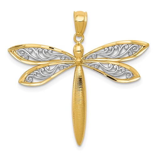 14k Yellow Gold With Rhodium Dragonfly Pendant 7/8in