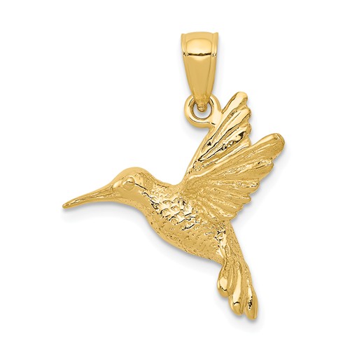 14k Yellow Gold 3-D Hummingbird Pendant 3/4in