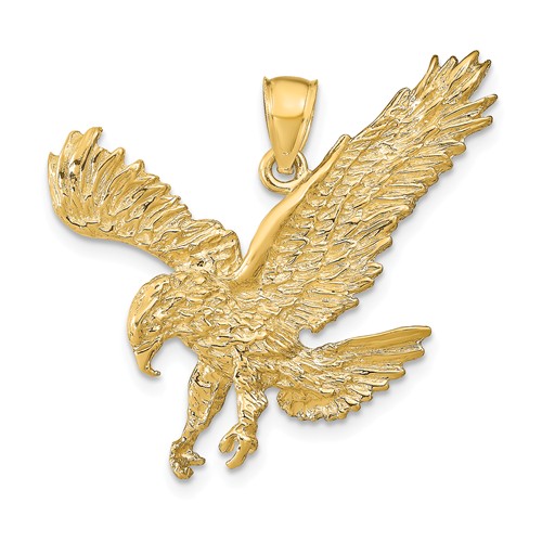 14k Yellow Gold Large Landing Eagle Pendant 1 1/4in