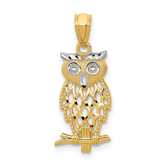 14kt Two-tone Gold 3/4in Owl Pendant