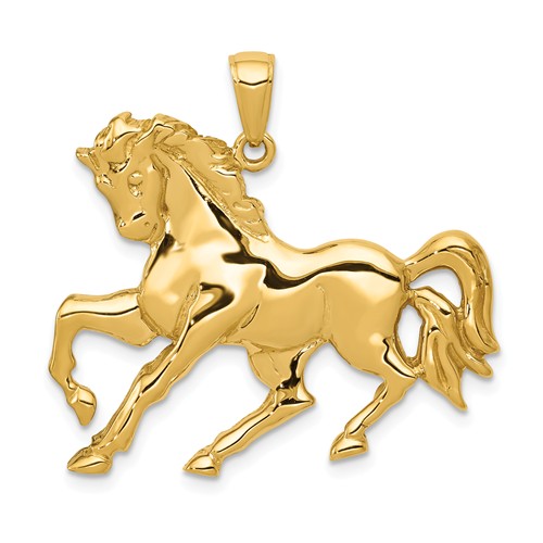 14k Yellow Gold Large Galloping Horse Pendant 1in