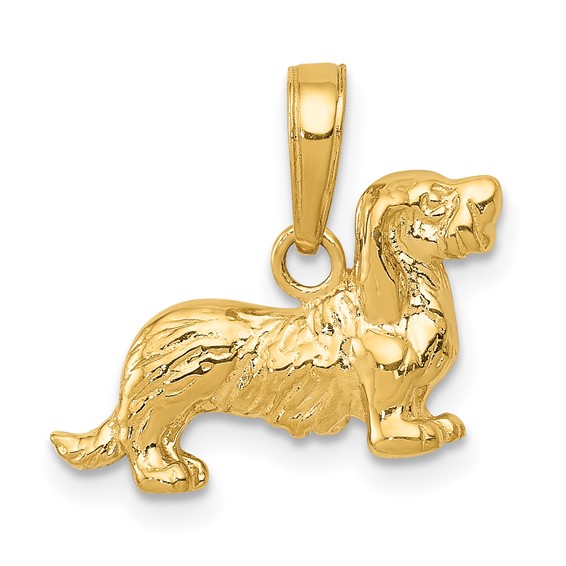 14kt Yellow Gold Long-haired Dachshund Pendant