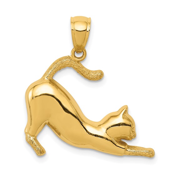 14kt Yellow Gold 3/4in Stretching Cat Pendant
