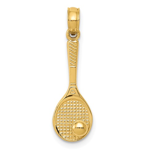14k Yellow Gold Tennis Racquet And Ball Pendant 3/4in