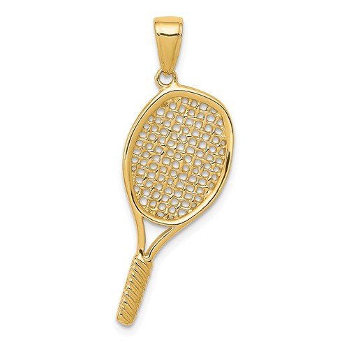 14k Yellow Gold 3-D Tennis Racquet Pendant 1in
