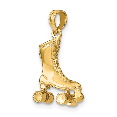 14k Yellow Gold 3-D Roller Skate Charm 1/2in