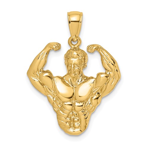 14k Yellow Gold 3-D Flexing Bodybuilder Torso Pendant