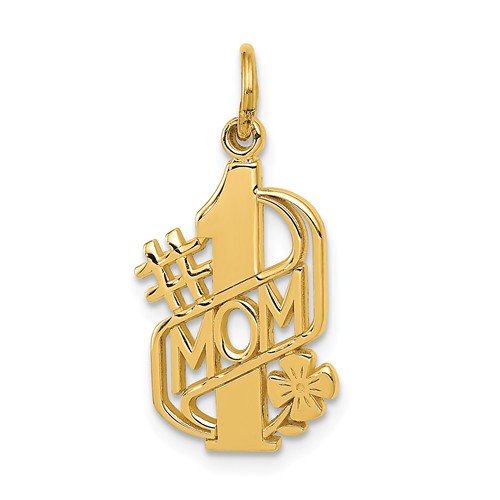 14k Yellow Gold #1 Mom Pendant with Flower